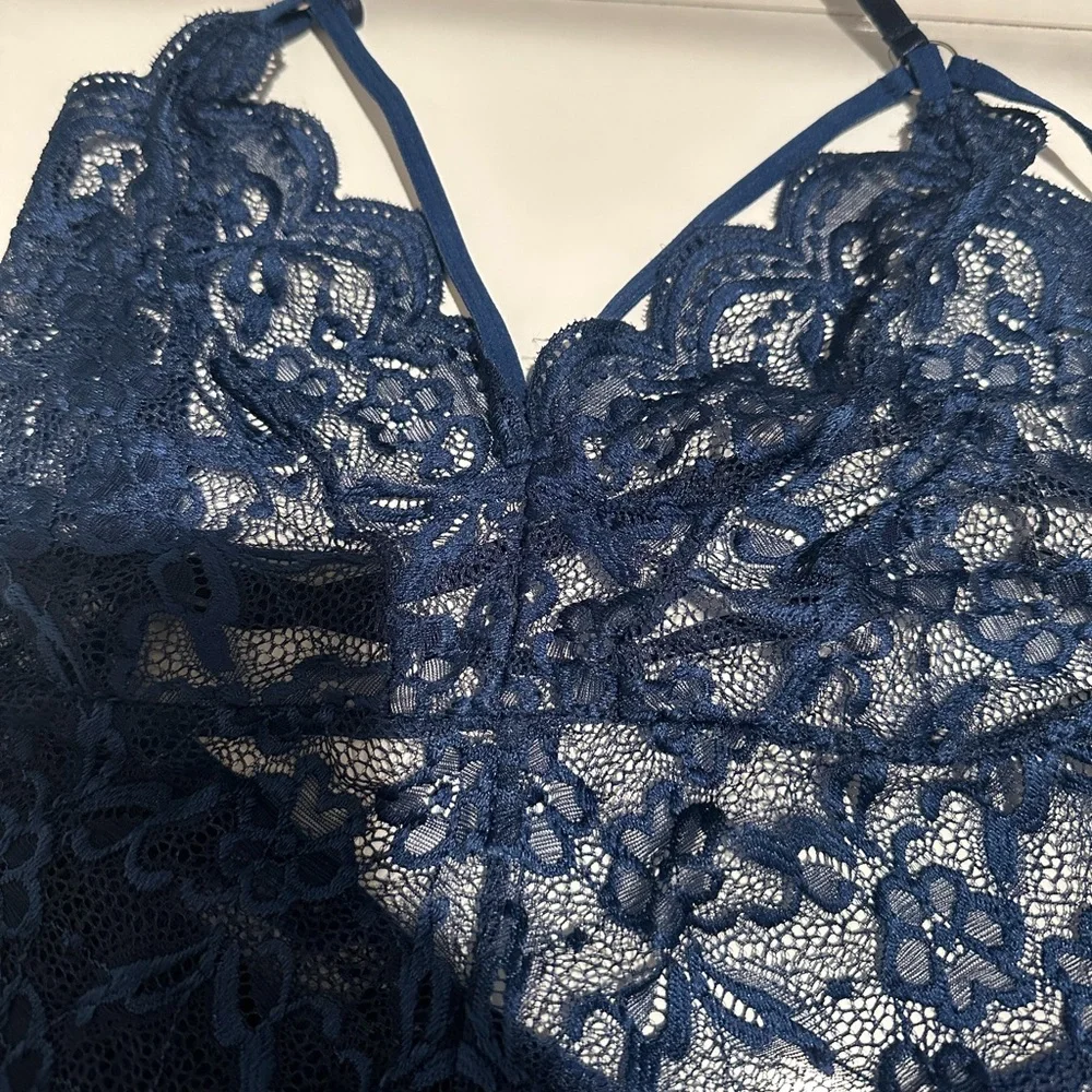 Sexy Lace Bodysuit/Lingerie in Navy Blue- Large